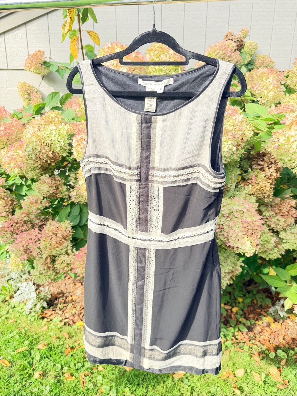 Max Studio Black and Cream Lace-Trim Mini Dress